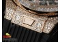 Hublot Big Bang Unico RG Full Diamonds ZF 1:1 Best Edition Skeleton Dial T Diamonds Bezel on Black Rubber Strap A1280