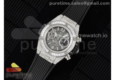 Hublot Big Bang Unico Titanium Full Diamonds ZF 1:1 Best Edition Skeleton Dial T Diamonds Bezel on Black Rubber Strap A1280