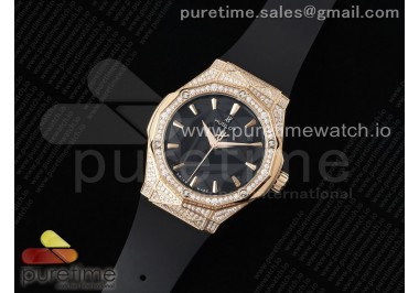 Classic Fusion Orlinski RG APSF 1:1 Best Edtion Black Faceted Dial Diamonds Bezel on Black Rubber Strap A2892